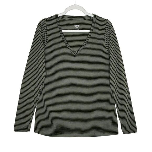 Mossimo Supply Co. Long Sleeve V-Neck Striped T-Shirt Green Black Size XL Tee - Picture 1 of 9
